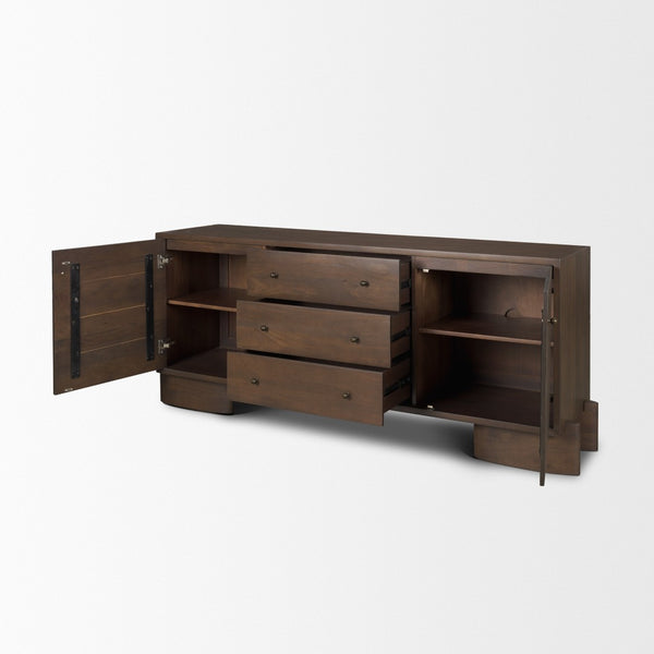 Mercana Jonan Elegant Sideboard with 2 Doors & 3 Drawers - Modern Mango Wood & Antiqued Brass Hardware Dark Brown | Wood 71111