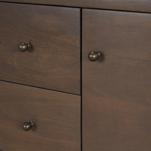 Mercana Jonan Elegant Sideboard with 2 Doors & 3 Drawers - Modern Mango Wood & Antiqued Brass Hardware Dark Brown | Wood 71111