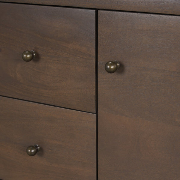 Mercana Jonan Elegant Sideboard with 2 Doors & 3 Drawers - Modern Mango Wood & Antiqued Brass Hardware Dark Brown | Wood 71111