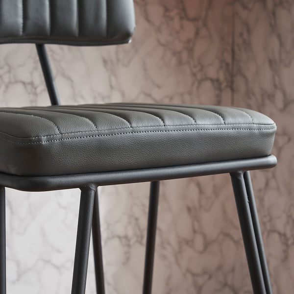 English Elm Industrial Bar Stools Set of 2 — Counter Height PU Leather Seats, Sturdy Metal Frame, Ergonomic Backrest and Footrest for Kitchen Island and Home Bar Grey W1901P264278