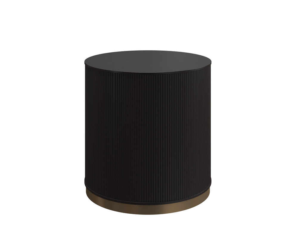 Sunpan Kalla Side Table - Elegant Oak Design with Gold Steel Base, Unique Texture and Character for Any Space Charcoal