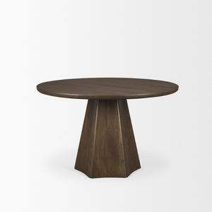 Mercana Jovani Elegant Round Dining Table in Solid Mango Wood with Sculptural Pedestal for Stunning Spaces 48" Dk Brown Wood Top | Dk Brown Wood Base 71104-AB