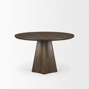 Mercana Jovani Elegant Round Dining Table in Solid Mango Wood with Sculptural Pedestal for Stunning Spaces 48" Dk Brown Wood Top | Dk Brown Wood Base 71104-AB