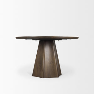Mercana Jovani Elegant Round Dining Table in Solid Mango Wood with Sculptural Pedestal for Stunning Spaces 48" Dk Brown Wood Top | Dk Brown Wood Base 71104-AB