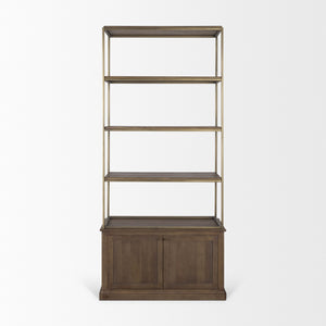 Mercana Baron 4-Door Open Shelving Unit in Solid Mango Wood with Industrial Flair for Modern Spaces Dark Brown | Antiqued Brass | 2 Doors 71118-AB