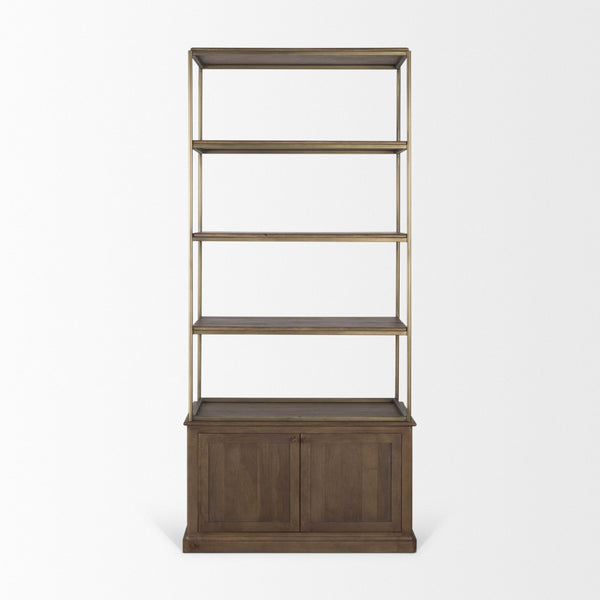 Mercana Baron 4-Door Open Shelving Unit in Solid Mango Wood with Industrial Flair for Modern Spaces Dark Brown | Antiqued Brass | 2 Doors 71118-AB