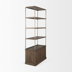 Mercana Baron 4-Door Open Shelving Unit in Solid Mango Wood with Industrial Flair for Modern Spaces Dark Brown | Antiqued Brass | 2 Doors 71118-AB