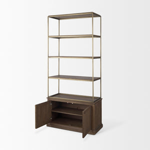 Mercana Baron 4-Door Open Shelving Unit in Solid Mango Wood with Industrial Flair for Modern Spaces Dark Brown | Antiqued Brass | 2 Doors 71118-AB