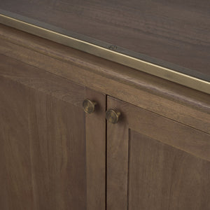 Mercana Baron 4-Door Open Shelving Unit in Solid Mango Wood with Industrial Flair for Modern Spaces Dark Brown | Antiqued Brass | 2 Doors 71118-AB