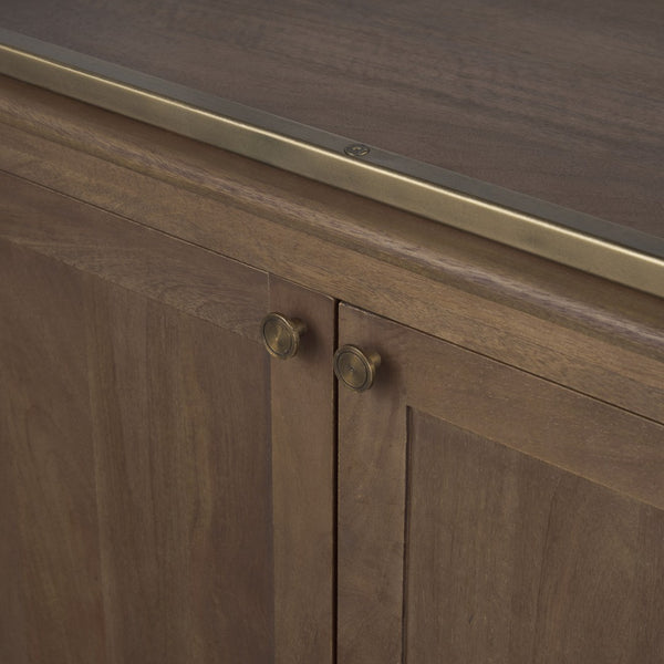 Mercana Baron 4-Door Open Shelving Unit in Solid Mango Wood with Industrial Flair for Modern Spaces Dark Brown | Antiqued Brass | 2 Doors 71118-AB