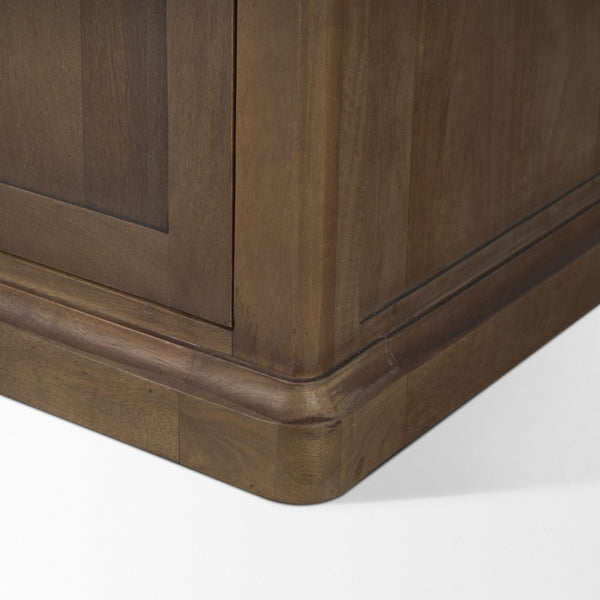 Mercana Baron 4-Door Open Shelving Unit in Solid Mango Wood with Industrial Flair for Modern Spaces Dark Brown | Antiqued Brass | 2 Doors 71118-AB