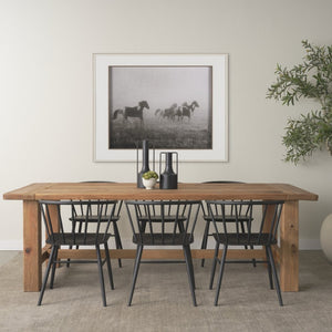 Mercana Stetson Rustic Reclaimed Pine Dining Table - Unique Trestle Design for Charming Family Gatherings 94.5" Natural Brown Wood Top | Natural Brown Wood Legs 70885