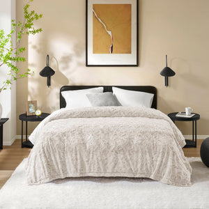 JLA Home Madison Park - Faux Luxurious Reversible Faux Fur Blanket with Plush Faux Mink Reverse, OEKO-TEX Certified Comfort Grey MP51-8534