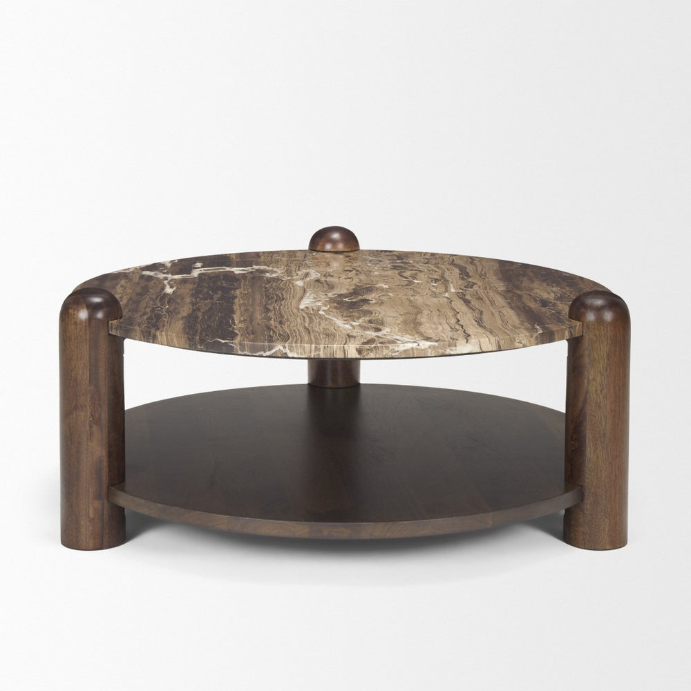 Mercana Jovia Round Coffee Table with Mango Wood Base and Unique Marble Top for Stylish Living Spaces 71122-AB