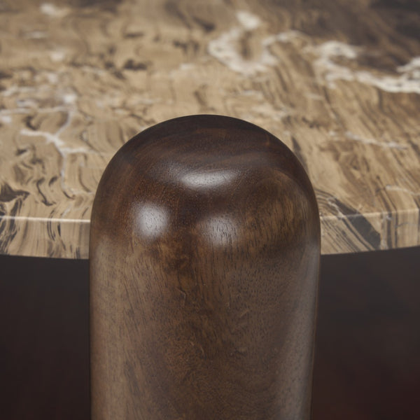 Mercana Jovia Round Coffee Table with Mango Wood Base and Unique Marble Top for Stylish Living Spaces 71122-AB