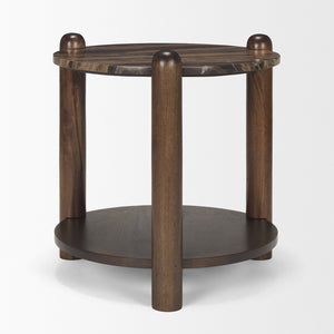 Mercana Jovia Elegant Mango Wood Round Side Table with Unique Marble Top for Living Room or Bedroom Decor 71123-AB