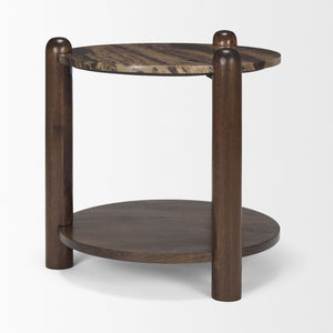 Mercana Jovia Elegant Mango Wood Round Side Table with Unique Marble Top for Living Room or Bedroom Decor 71123-AB