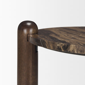 Mercana Jovia Elegant Mango Wood Round Side Table with Unique Marble Top for Living Room or Bedroom Decor 71123-AB