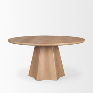 Mercana Jovani Elegant Round Dining Table in Solid Mango Wood with Sculptural Pedestal for Stunning Spaces 60" Lt Brown Wood Top | Lt Brown Wood Base 71106-AB