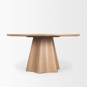 Mercana Jovani Elegant Round Dining Table in Solid Mango Wood with Sculptural Pedestal for Stunning Spaces 60" Lt Brown Wood Top | Lt Brown Wood Base 71106-AB