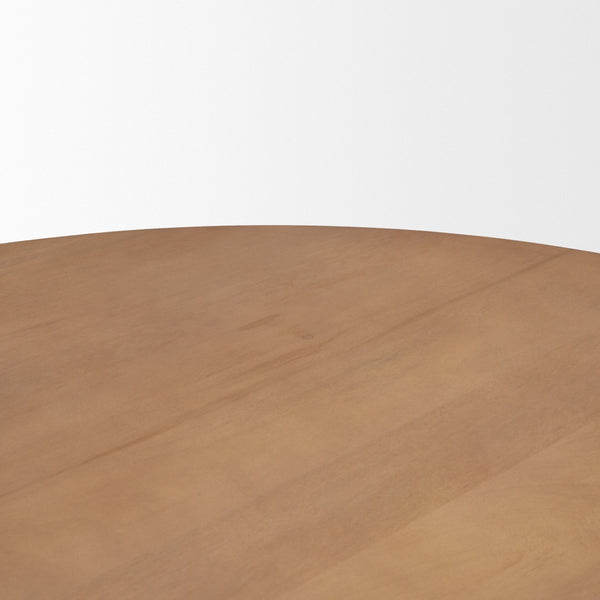 Mercana Jovani Elegant Round Dining Table in Solid Mango Wood with Sculptural Pedestal for Stunning Spaces 60" Lt Brown Wood Top | Lt Brown Wood Base 71106-AB
