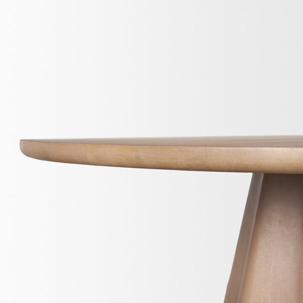 Mercana Jovani Elegant Round Dining Table in Solid Mango Wood with Sculptural Pedestal for Stunning Spaces 60" Lt Brown Wood Top | Lt Brown Wood Base 71106-AB