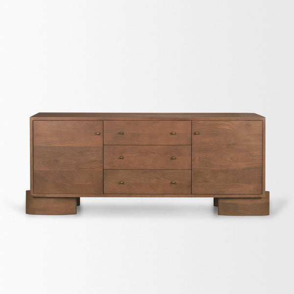 Mercana Jonan Elegant Sideboard with 2 Doors & 3 Drawers - Modern Mango Wood & Antiqued Brass Hardware Medium Brown | Wood 71113