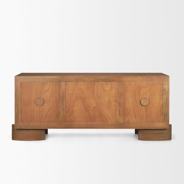 Mercana Jonan Elegant Sideboard with 2 Doors & 3 Drawers - Modern Mango Wood & Antiqued Brass Hardware Medium Brown | Wood 71113