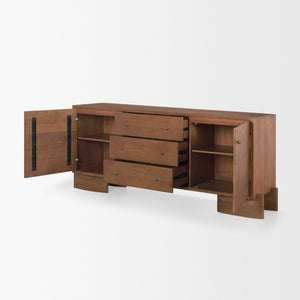 Mercana Jonan Elegant Sideboard with 2 Doors & 3 Drawers - Modern Mango Wood & Antiqued Brass Hardware Medium Brown | Wood 71113