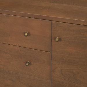 Mercana Jonan Elegant Sideboard with 2 Doors & 3 Drawers - Modern Mango Wood & Antiqued Brass Hardware Medium Brown | Wood 71113