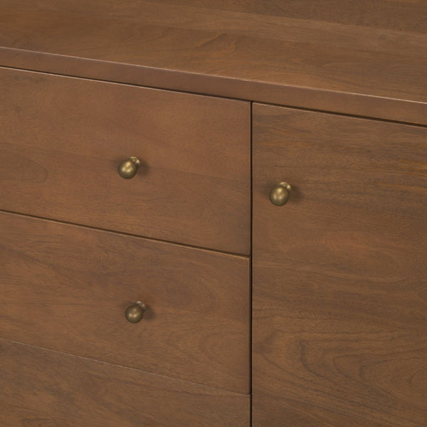Mercana Jonan Elegant Sideboard with 2 Doors & 3 Drawers - Modern Mango Wood & Antiqued Brass Hardware Medium Brown | Wood 71113