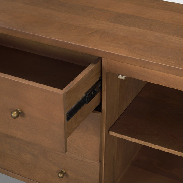 Mercana Jonan Elegant Sideboard with 2 Doors & 3 Drawers - Modern Mango Wood & Antiqued Brass Hardware Medium Brown | Wood 71113