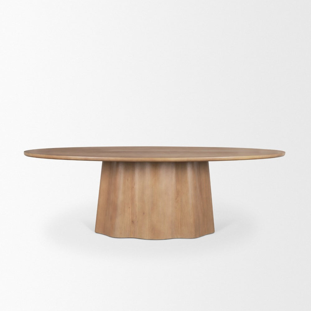 Mercana Jovani Elegant Solid Mango Wood Oval Dining Table with Sculptural Base for Stylish Gatherings 94" Lt Brown Wood Top | Lt Brown Wood Base 71108-AB