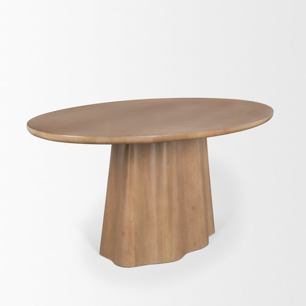 Mercana Jovani Elegant Solid Mango Wood Oval Dining Table with Sculptural Base for Stylish Gatherings 94" Lt Brown Wood Top | Lt Brown Wood Base 71108-AB
