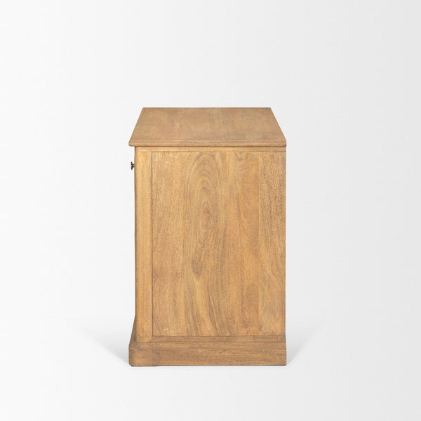 Mercana Baron Solid Mango Wood 2-Door Accent Cabinet with Antique Knobs and Soft-Close Doors for Storage Light Brown | Dark Aged Brass 71121