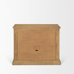 Mercana Baron Solid Mango Wood 2-Door Accent Cabinet with Antique Knobs and Soft-Close Doors for Storage Light Brown | Dark Aged Brass 71121