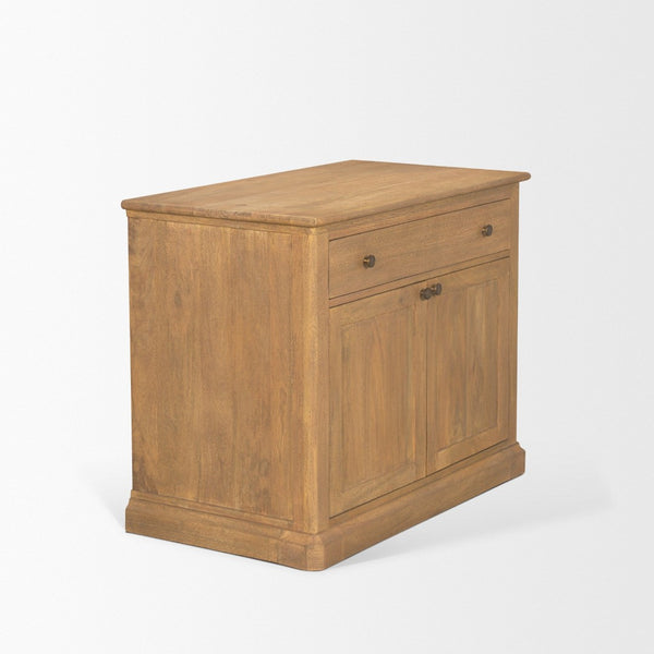 Mercana Baron Solid Mango Wood 2-Door Accent Cabinet with Antique Knobs and Soft-Close Doors for Storage Light Brown | Dark Aged Brass 71121