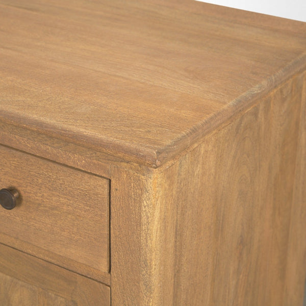Mercana Baron Solid Mango Wood 2-Door Accent Cabinet with Antique Knobs and Soft-Close Doors for Storage Light Brown | Dark Aged Brass 71121