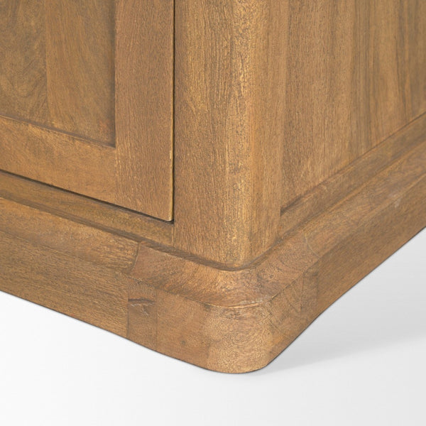 Mercana Baron Solid Mango Wood 2-Door Accent Cabinet with Antique Knobs and Soft-Close Doors for Storage Light Brown | Dark Aged Brass 71121