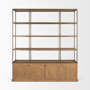 Mercana Baron Industrial Elegance 4-Door Mango Wood Shelving Unit with Gunmetal Accents for Stylish Storage Light Brown | Antiqued Brass | 4 Doors 71115-AB