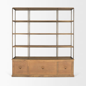 Mercana Baron Industrial Elegance 4-Door Mango Wood Shelving Unit with Gunmetal Accents for Stylish Storage Light Brown | Antiqued Brass | 4 Doors 71115-AB