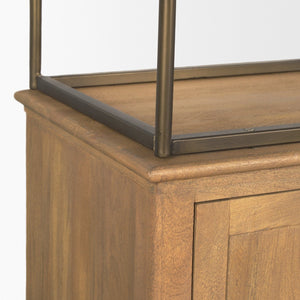 Mercana Baron Industrial Elegance 4-Door Mango Wood Shelving Unit with Gunmetal Accents for Stylish Storage Light Brown | Antiqued Brass | 4 Doors 71115-AB