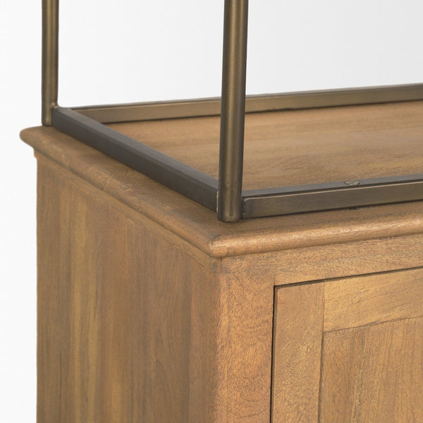 Mercana Baron Industrial Elegance 4-Door Mango Wood Shelving Unit with Gunmetal Accents for Stylish Storage Light Brown | Antiqued Brass | 4 Doors 71115-AB