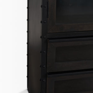 Mercana Gehry 72.3" H Industrial Display Cabinet with Glass Doors and Mango Wood Accents for Stylish Storage 67533