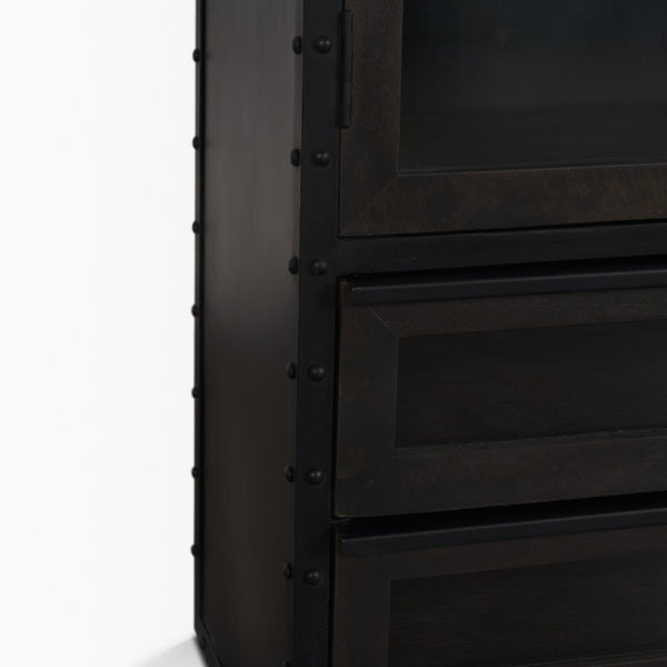 Mercana Gehry 72.3" H Industrial Display Cabinet with Glass Doors and Mango Wood Accents for Stylish Storage 67533