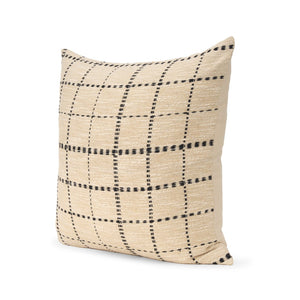 Mercana Jaela Decorative Pillow Cover - Chic Checkered Design for Modern and Rustic Home Interiors Beige | Black Stripes | 22x22 71086