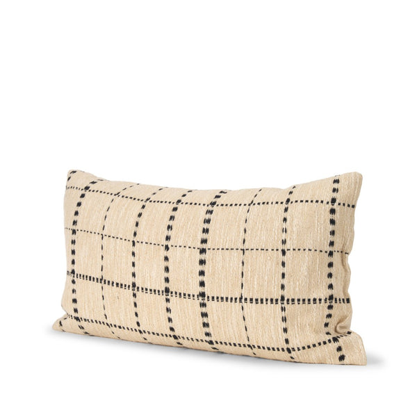 Mercana Jaela Decorative Pillow Cover - Chic Checkered Design for Modern and Rustic Home Interiors Beige | Black Stripes | 14x26 71087
