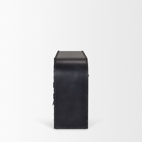 Mercana Gehry I 62.3” Industrial Sideboard with Mango Wood Accents and Glass Fronts for Stylish Storage 67532