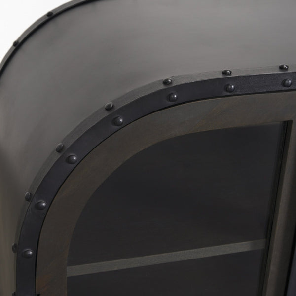 Mercana Gehry I 62.3” Industrial Sideboard with Mango Wood Accents and Glass Fronts for Stylish Storage 67532