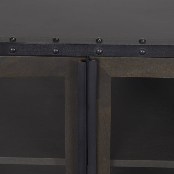 Mercana Gehry I 62.3” Industrial Sideboard with Mango Wood Accents and Glass Fronts for Stylish Storage 67532